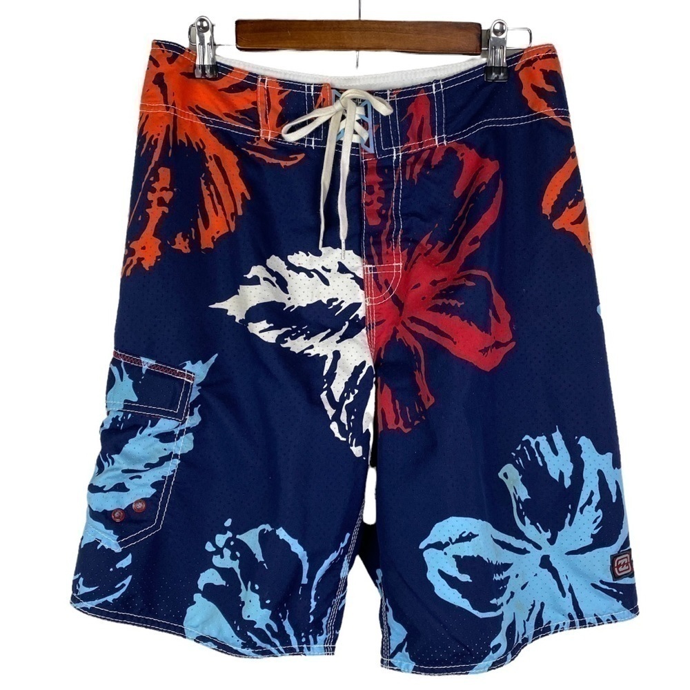 Billabong Floral Laced Front Swim Board‎ Shorts Men's 32 Blue